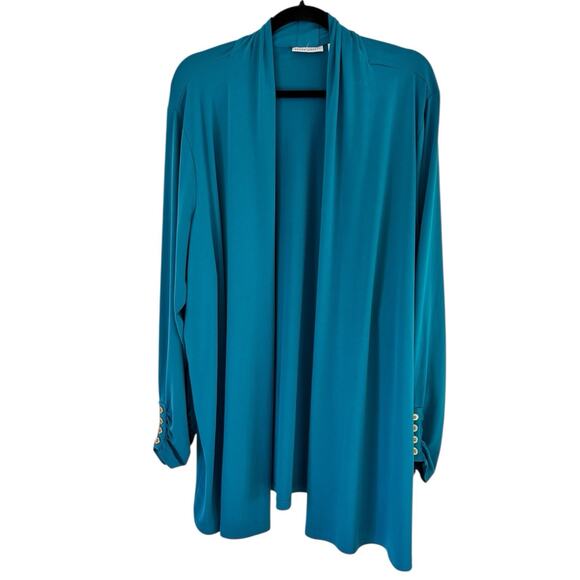 Susan Graver Liquid Knit Beige & Teal Long Sleeve Open Cardigan Sweaters Size 3X - Picture 4 of 9